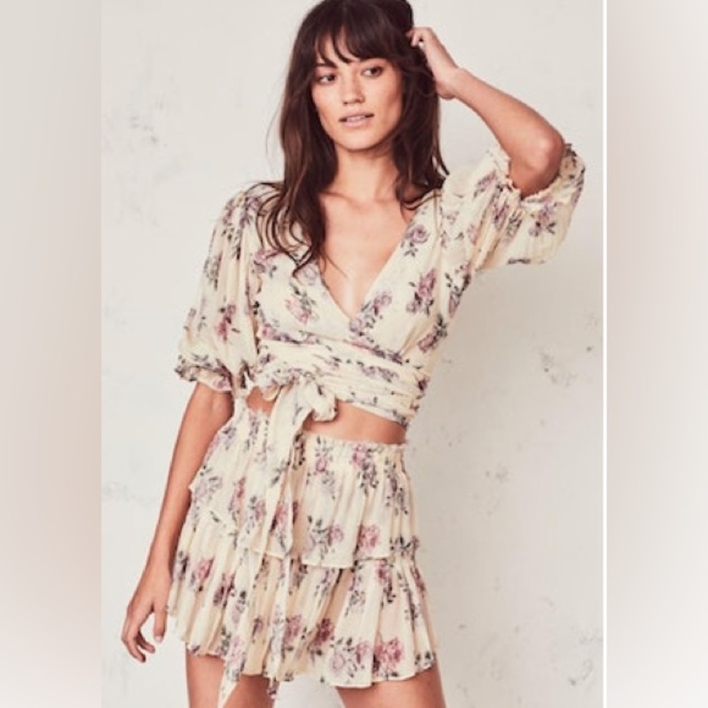 LoveShackFancy Floral Romantic Ruffle Mini Skirt